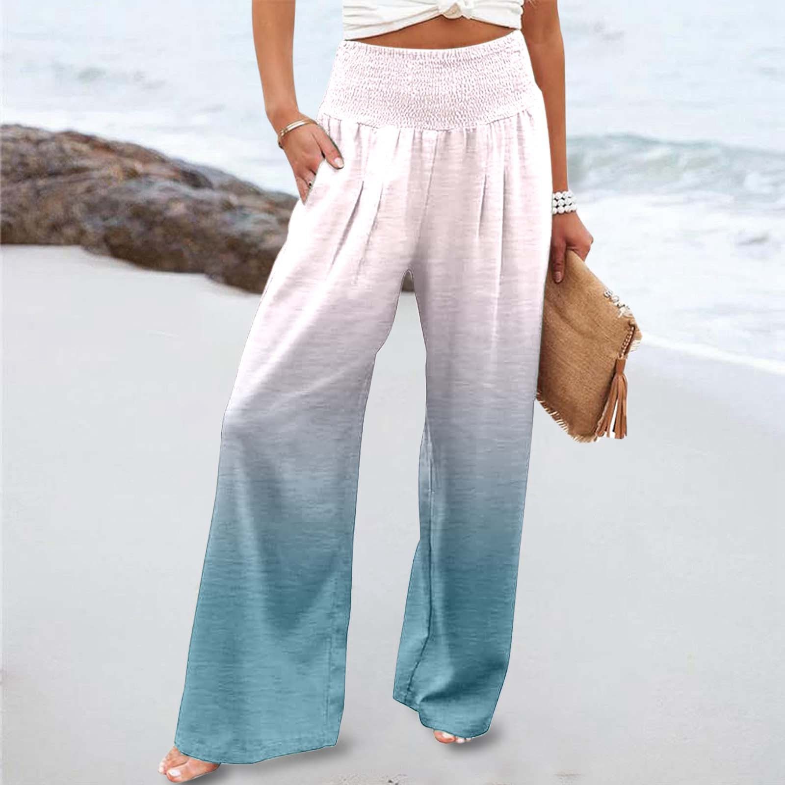 thumbnail image 2 of Pantalones anchos de cintura alta con estampado veraniego para mujer: cintura alta estilizada, bolsillos ocultos funcionales, transformación de moda para múltiples ocasiones., 2 of 5